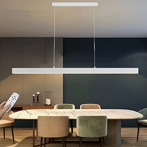 LED Pendelleuchte Dimmbare Schwarz Langer Streifen Esstisch Hängeleuchte mit Fernbedienung Moderne linear Design höhenverstellbar Kronleuchter Lampe für Büro Bar Esszimmer Küche (Weiß, 150cm/60W) von WERSVG