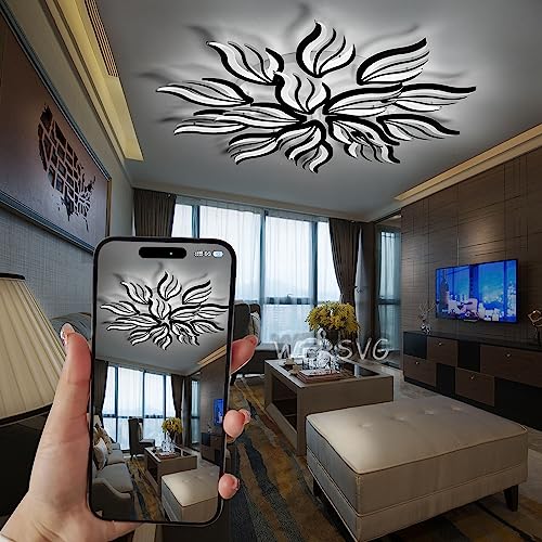 WERSVG Dimmbare Schwarz 15-Lampe Deckenlampe LED Deckenleuchte Modern Wohnzimmerlampe Deckenleuchte 145W 11600LM Flurlampe Decke für Wohnzimmer Schlafzimmer Arbeitszimmer Esszimmer(15-Kopf) von WERSVG