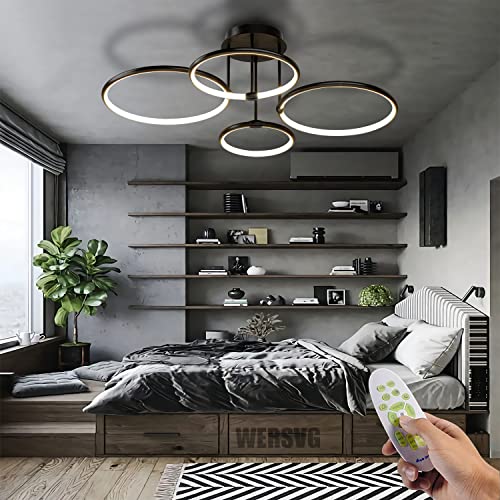 WERSVG Dimmbare Schwarz 4-Lampe Deckenlampe LED Deckenleuchte Modern Wohnzimmerlampe Deckenleuchte 85W 6800LM Flurlampe Decke für Wohnzimmer Schlafzimmer Arbeitszimmer Esszimmer 4-Ring von WERSVG