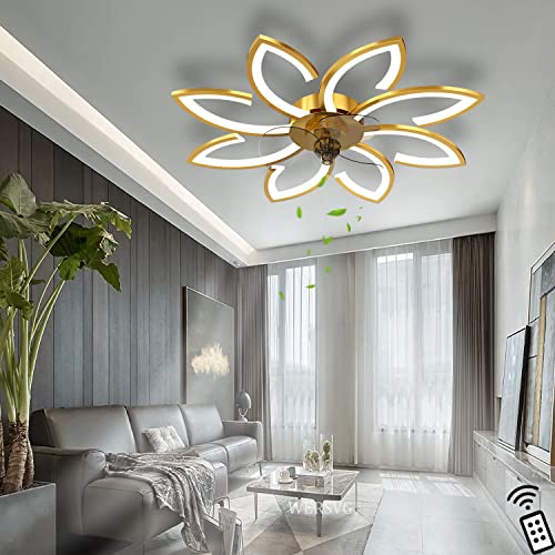 WERSVG LED Deckenventilator mit Beleuchtung Moderne Deckenlampe mit Ventilator Leise Dimmbar 90W 7200LM deckenleuchte Goldene 8 flammig, für Wohnzimmer Schlafzimmer flurlampe decke, Ø90cm von WERSVG