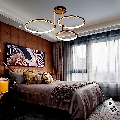 WERSVG Dimmbare gold 3-Lampe Deckenlampe LED Deckenleuchte Modern Wohnzimmerlampe Deckenleuchte 60W 4800LM Flurlampe Decke für Wohnzimmer Schlafzimmer Arbeitszimmer Esszimmer 3-Ring von WERSVG