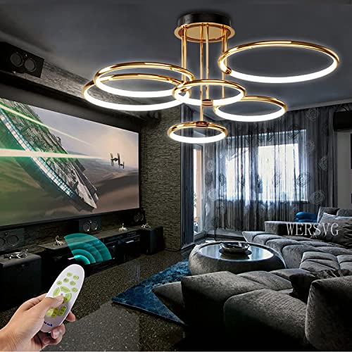 WERSVG Dimmbare gold 6-Lampe Deckenlampe LED Deckenleuchte Modern Wohnzimmerlampe Deckenleuchte 144W 11600LM Flurlampe Decke für Wohnzimmer Schlafzimmer Arbeitszimmer Esszimmer 6-Ring von WERSVG