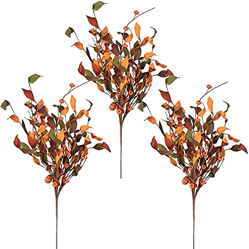 WERTSWF 3 Stück Kürbis Fall Blatt Zweig, 65cm Künstlicher Kürbisstiel Herbst Bouquet Trockene Blume Zweig Picks für DIY Blumenarrangement von WERTSWF