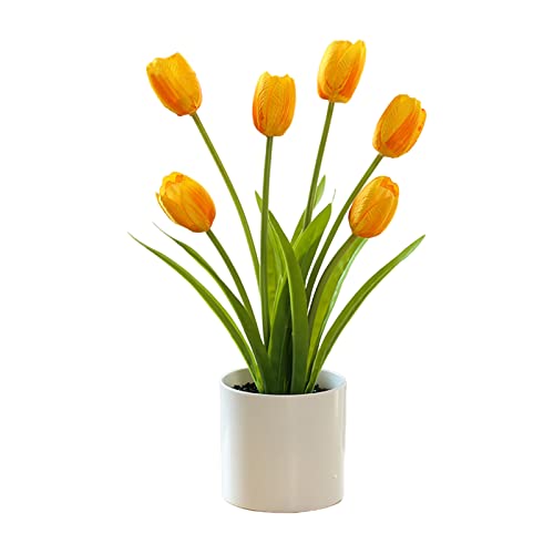 WERTSWF Künstliche Tulpen im Topf, 6 Tulpen, kleine Topfpflanze für Hotel, Fensterbank, Schreibtischdekoration von WERTSWF