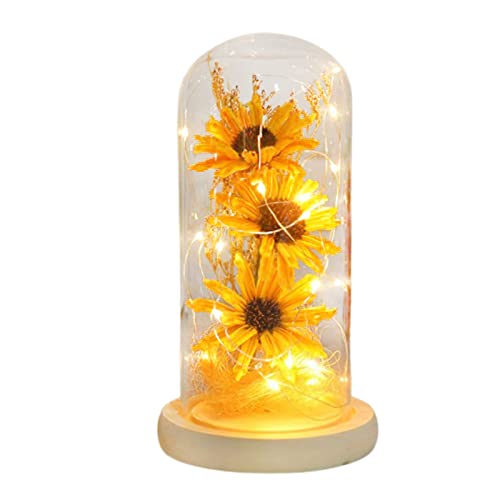 WERTSWF Verzauberte Sonnenblume in Glaskuppel, Geschenke für sie, für immer konservierte Blume mit LED für Valentinstag, Muttertag, Jahrestag, Geburtstag von WERTSWF