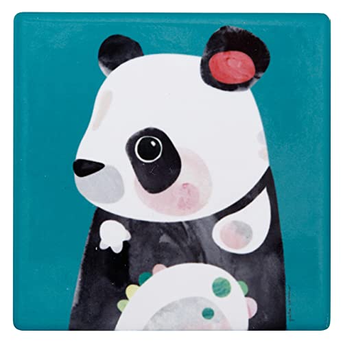 Bunte farbenfrohe Untersetzer mit Kork, Designer Pete Cromer, Tier-Motiv, als Keramik-Untersetzer für Kaffe & Tee Tassen, Gläser oder Heißgetränke, 9,5 cm lang (Panda (türkis)) von WESTCRAFT