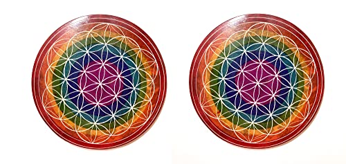 indische Untersetzer aus Speckstein - Regenbogen - Für Gläser, Tassen und Vasen | Handarbeit Farbe: Rot Gelb Grün Blau Lila (2er Set Regenbogen) von WESTCRAFT