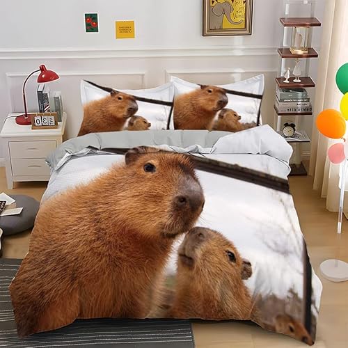 Capybara Bettwäsche 135x200 Lustige Capybara Tiere Bettbezug mit Reißverschluss Weiche Mikrofaser Süßes Capybara Bettwäsche Set für Kinder Jungs Mädchen (A1,155x220/80x80 cm) von WFBZ