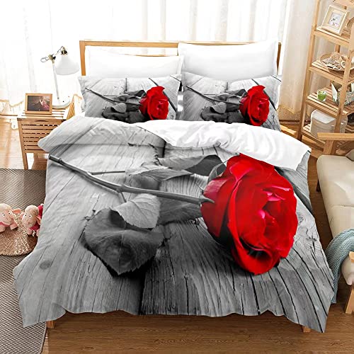 WFBZ Mädchen Rosa Bettwäsche Romantische Bunte Blumen Bettwäsche Rote Rose Bedruckte Bettwäsche Tröster Set 3D Romantische Blume Bettbezug Für Mädchen (Styple 7#,220x240/80x80cm) von WFBZ