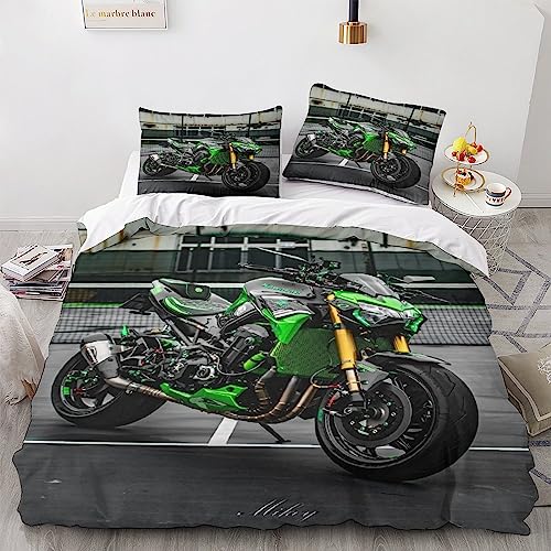 WFBZ Motocross Bettwäsche Sets Motorrad 3D Print Betten Set, Extremsport-Motorrad-Themen-Bettbezug Stadt Moto-Cross Bettwäsche Set Microfaser (Motorrad,135x200/80x80 cm) von WFBZ