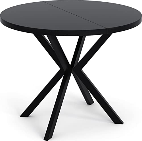 WFL GROUP Runder Ausziehbarer Esstisch - Loft Style Tisch mit Metallbeinen - 100 bis 180 cm - Industrieller Quadratischer Tisch für Wohnzimmer - Spacesaver - Schwarz - 100 cm von WFL GROUP