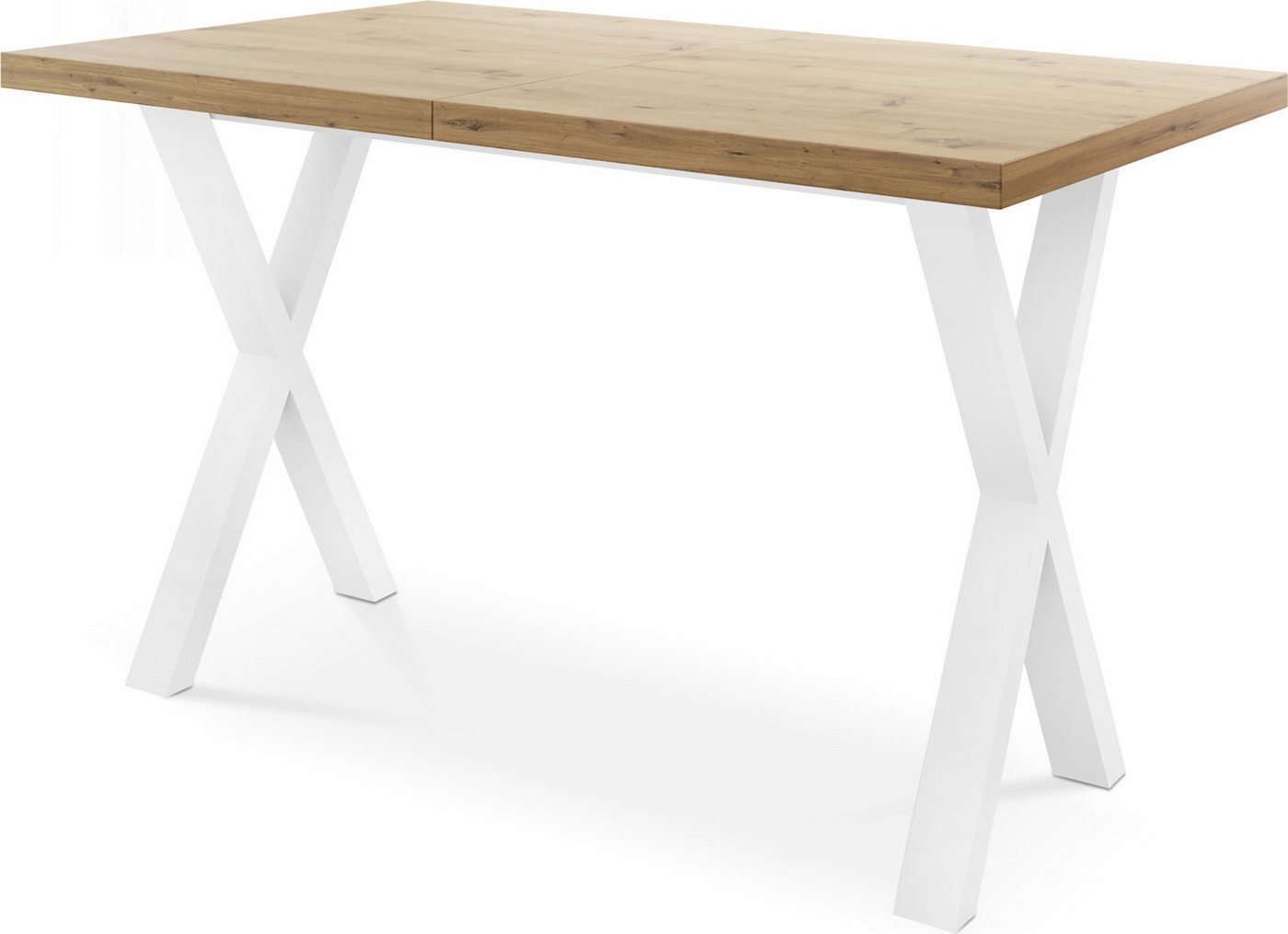 WFL GROUP Esstisch Luiza, Rechteckiger Ausziehbarer Tisch mit weißen Metallbeinen von WFL GROUP