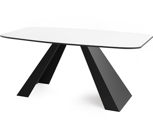 WFL GROUP Esstisch Monte im Modern Still, Rechteckig Tisch - Ausziehbar von 180 cm bis 220 cm, Pulverbeschichtete schwarzen Metallbeine - 180 x 90 cm (Weiß, 180 x 90 cm) von WFL GROUP