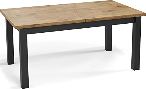 WFL GROUP Moderner Rechteckiger Ausziehbarer Esstisch - Platzsparend - Schwarze Holzbeine - 160 bis 200 cm - Hergestellt in EU - 160 x 80 cm - Eiche Lancelot von WFL GROUP