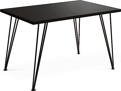 WFL GROUP Rechteckig Ausziehbarer Esstisch 120 140 160 cm - Loft Style Tisch mit Schwarze Metallbeinen - 120 bis 220 cm - Industrieller Glamour Tisch für Wohnzimmer - 120 x 80 cm - Schwarz von WFL GROUP