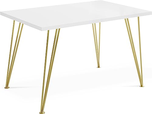 WFL GROUP Rechteckig Ausziehbarer Golden Esstisch - Loft Style Tisch mit Goldenen Metallbeinen - 140 bis 240 cm - Industrieller Glamour Tisch für Wohnzimmer - Weiß - 140 x 80 cm von WFL GROUP