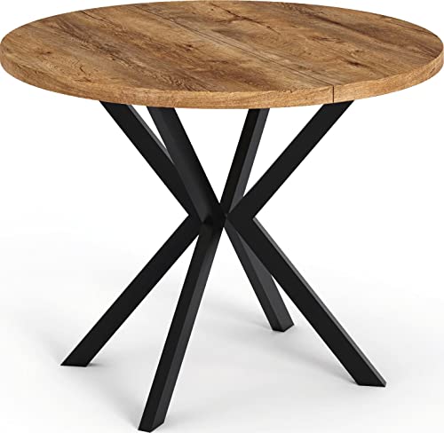 WFL GROUP Runder Ausziehbarer Esstisch - Loft Style Tisch mit Metallbeinen - 100 bis 180 cm - Industrieller Quadratischer Tisch für Wohnzimmer - Spacesaver - Eiche Lefkas - 100 cm von WFL GROUP