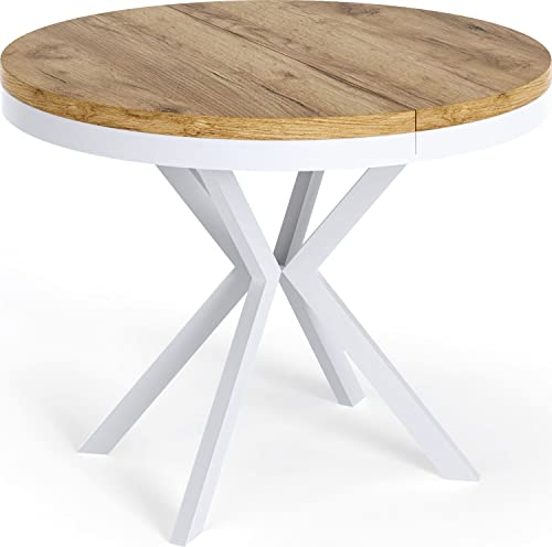 WFL GROUP Runder Ausziehbarer Esstisch - Loft Style Tisch mit Weißen Metallbeinen - 120 bis 200 cm - Industrieller Quadratischer Tisch für Wohnzimmer - Kompakt - 120 cm - Eiche Craft von WFL GROUP