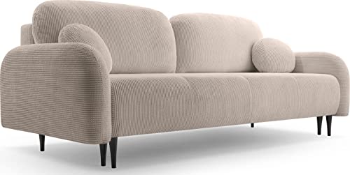 WFL GROUP Sofa mit Bettkasten - Schlafsofa mit Schwarze Metallbeine - 3 Sitzer Sofa Couch mit Schlaffunktion Bettfunktion Skandinavisch Polstergarnitur - Beige von WFL GROUP