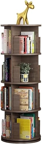 Holzfarbenes, um 360° drehbares, kreatives Bücherregal, einfaches Holzregal, Boden, Multi-Store-Bücherturm für den Heim- und Bürogebrauch (Farbe: Braun, Größe: 4 Schichten (46 x 131 cm)) (Braun, von WHDEOY