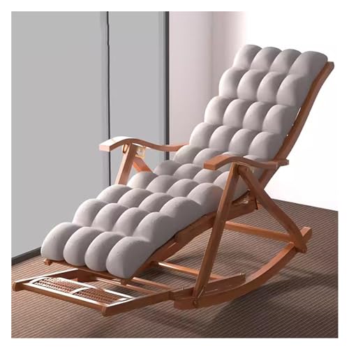 WIGSELBL Zero Gravity Stuhl Liegestuhl, schwerer Bambus-Klappliege, faltbarer Schaukelstuhl, 5-Gang-verstellbar, zusammenklappbar, mit Fußstütze und Baumwollpolster (Farbe: mit Pad-3) von WIGSELBL