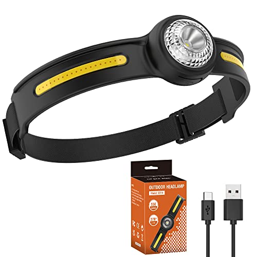 WINDFIRE 5000 Lumen USB wiederaufladbare Kopftaschenlampe, superhelle XPG+COB LED-Stirnlampe, mit Sicherheitslicht wasserdichte tragbare Stirnlampe für Laufen, Camping von WINDFIRE