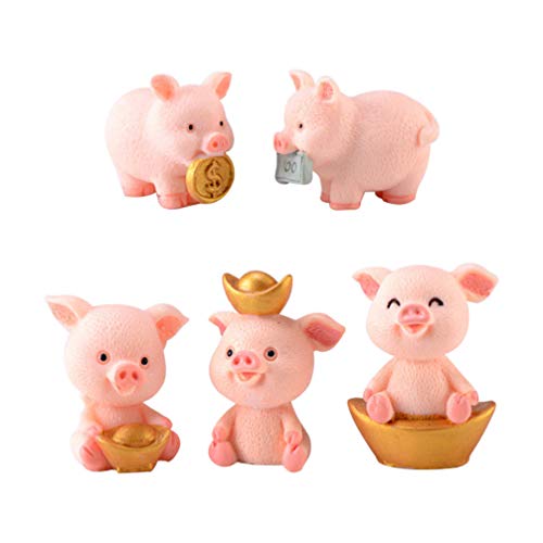 5PCS Miniatur Figur Glücksschweinchen Glücksbringer Tierfiguren Streudeko Kuchen Dekofigur Miniatur Landschaft Puppenhaus Feengarten Ornament Neujahr Hochzeit Tischdeko von WINOMO