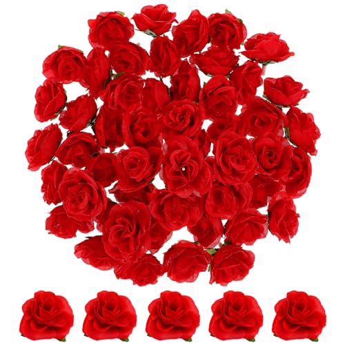 WINOMO 50 Stück Künstliche Rosen Blumen Klein Künstliche Rosenköpfe 4cm Rot Rosen Köpfe Blumen Deko Kunstrosen zum Basteln DIY Hochzeit Blumensträuße Tischdeko von WINOMO
