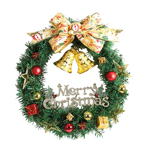 WINOMO Weihnachten Kranz Bowknot Weihnachtskranz Tannenkranz mit kugeln Stern Geschenke Weihnachtsdeko Tür Wand Ornament von WINOMO
