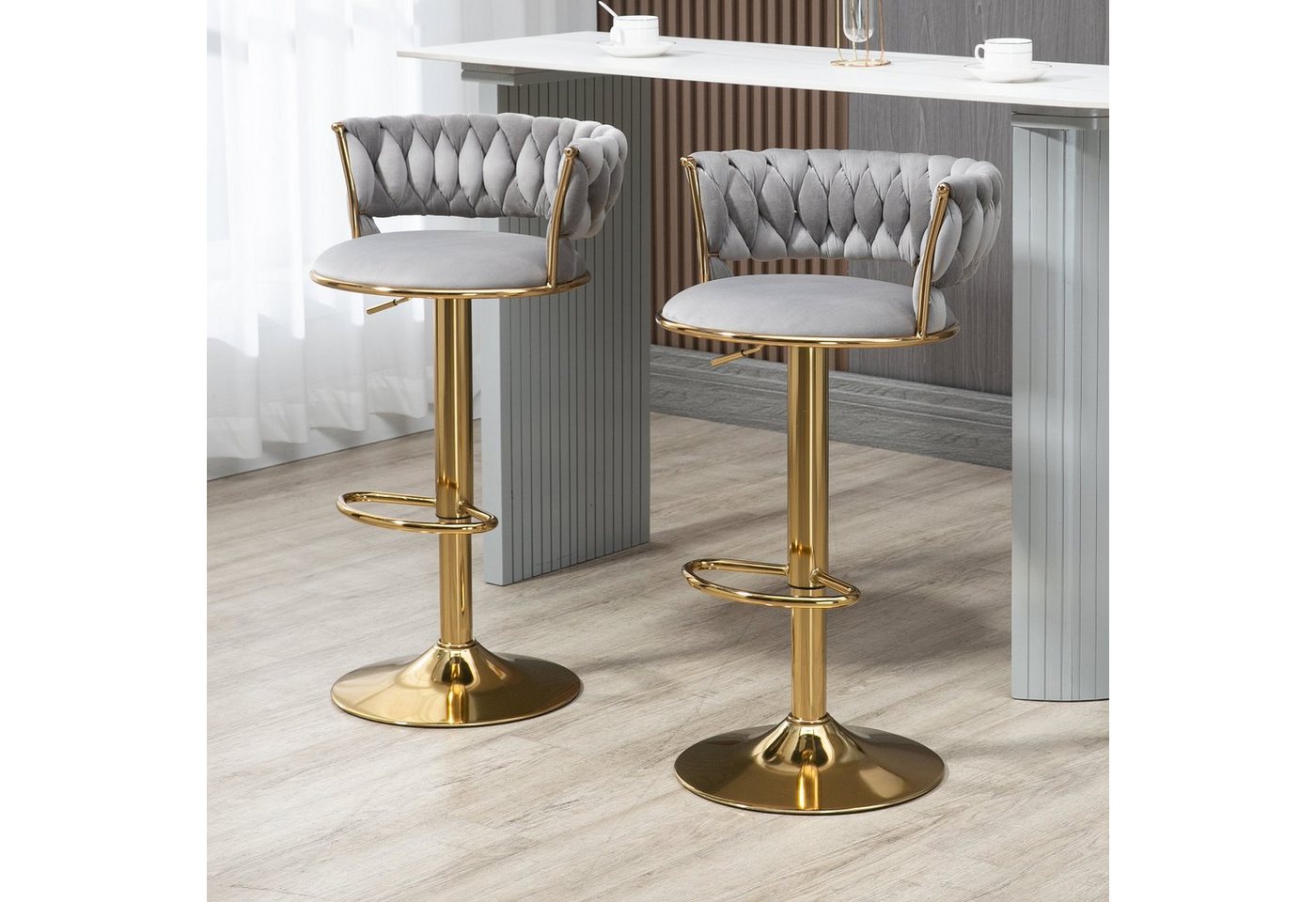 WISHDOR Barhocker mit 2 höhenverstellbaren Stühlen mit Fußstütze (Länge (cm)54.00 Breite (cm)48.00 höhe (cm)98,00, 2 Stück/Set Rosa+Gold), mit 2 höhenverstellbaren Stühlen mit Fußstütze von WISHDOR
