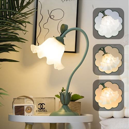 WLHONG Blumen-Tischlampe, Grüne Blume Schreibtischlamp, Nachttischlampe 3 Farbtemperaturen Dimmbar, Modern Tischlampe für Schlafzimmer, Wohnzimmer, Schlafsaal von WLHONG