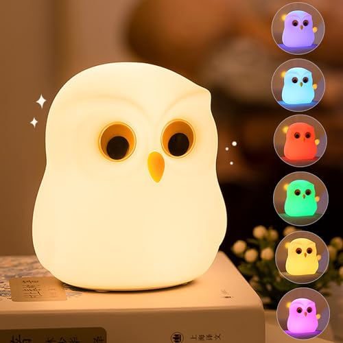 WLHONG Eule Nachtlicht Kinder, Kawaii Nachtlicht Baby, USB Silikon Stilllicht dimmbar Touch Aufladung, LED Farbwechsel Schlaflicht Kinderzimmer Deko Geburtstag Geschenk (Eule)… von WLHONG