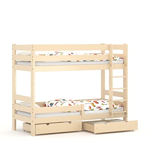 WNM Group 2in1 Etagenbett oder 2 Einzelbetten - Hochbett mit Rausfallschutz und 2 Schubladen Sophie - Hochbett Kinderbett für Mädchen und Jungen - Absturzsicherung Hochbett 80x180 cm - Vanille von WNM Group