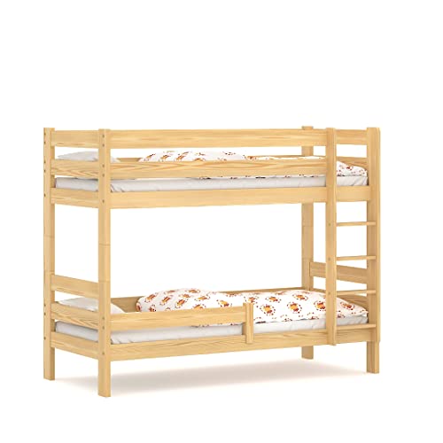 WNM Group Etagenbett für Kinder Sophie - Stockbett mit Rausfallschutz und Lattenrost - Absturzsicherung Doppelstockbett - Jugendbett - Kiefer - 180x90 von WNM Group