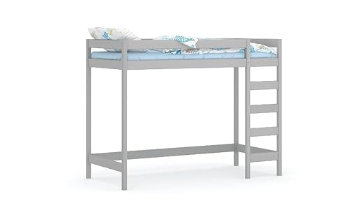 WNM Group Hochbett mit Leiter LUKI - Kinderbett mit Rausfallschutz und Lattenrost - Absturzsicherung Hochbett - Jugendbett - Kinderhochbetten - Grau - 70 x 140 x 200 cm von WNM Group