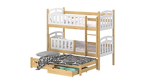 WNM Group Hochbett mit Rausfallschutz und Schublade Suzie - aus Massivholz - Kinderbett Ausziehbar für Mädchen und Jungen - Absturzsicherung Ausziehbett 200x90 / 190x90 cm - Natürliche Kiefer von WNM Group