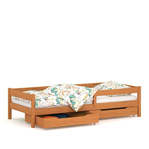 WNM Group Kinderbett für Mädchen und Jungen Felix - Jugenbett aus Massivholz - Bett mit 2 Schubladen und Lattenrost - Funktionsbett - Tic - 80 x 180 cm von WNM Group