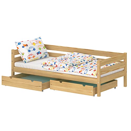 WNM Group Kinderbett für Mädchen und Jungen Kaira - Jugenbett aus Massivholz - Bett mit 2 Schubladen - Funktionsbett 180x80 cm - Natürliche Kiefer von WNM Group