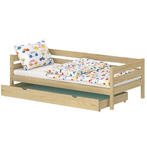 WNM Group Kinderbett für Mädchen und Jungen Kaira - Jugenbett aus Massivholz - Bett mit Schubladen - Funktionsbett 180x80 cm - Natürliche Kiefer von WNM Group