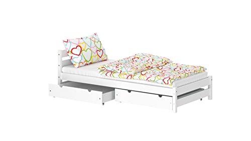 WNM Group Kinderbett für Mädchen und Jungen Nadia - Jugenbett aus Massivholz - Bett mit 2 Schubladen - Funktionsbett 190x80 cm - Weiß von WNM Group