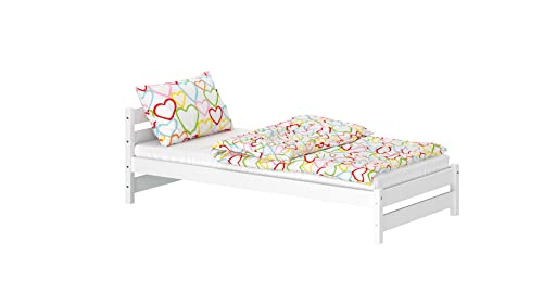WNM Group Kinderbett für Mädchen und Jungen Nadia - Jugenbett aus Massivholz - Hohe Qualität Bett 180x80 cm - Weiß von WNM Group