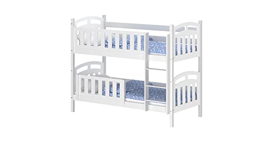 WNM Group Kinderbett mit Rausfallschutz Suzie - aus Massivholz - Hochbett für Mädchen und Jungen - Absturzsicherung Hochbett - Kinderhochbetten 160x80 cm - Weiß von WNM Group