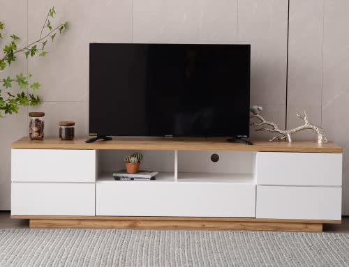 WODSOFTI Moderner Farbblock-TV-Schrank in weißer Ausführung, TV-Schrank mit Holzmaserung, 180 cm von WODSOFTI
