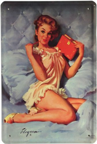 Blechschild Pin Up Girl mit Tagebuch 20 x 30 cm Reklame Retro Blech 236 von WOGEKA ART