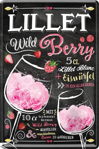 WOGEKA ART Retro Blechschild - LILLET Wild Berry - Cocktail Rezept als Geschenk-Idee zum Geburtstag Weihnachten zur Deko für Haus-Bar Pub Kneipe 20x30 cm Vintage-Design Metall 531 von WOGEKA ART