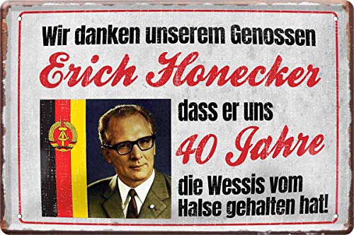 WOGEKA ART Retro Blechschild - Wir danken Erich Honecker Ostalgie Ossi - witziger Spruch als Geschenk-Idee zum Geburtstag Weihnachten Dekoration 20x30 cm Vintage-Design Metall 468 von WOGEKA ART