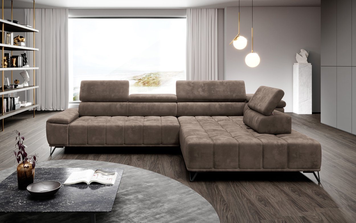 WOHNKLUSIV Ecksofa Ecksofa VERONA m. elektrischer Sitztiefenverstellung - Designsofa, elektronische Sitztziefenvestellung, Kopfstützenverstellung von WOHNKLUSIV