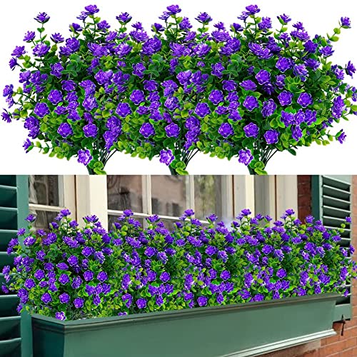 6 Bündel Künstliche Blumen im Freien, UV-beständig, im Freien, künstliche Pflanzen Blume in großen Mengen zum Aufhängen von Pflanzgefäßen, draußen, Veranda, Vase, Zuhause, Fensterdekoration,Lila von WOIRROIP