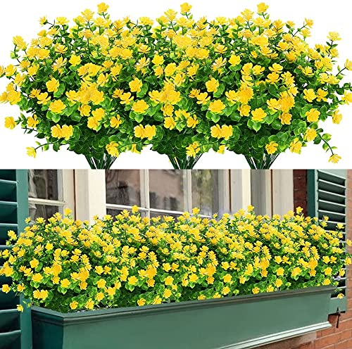 6 Bündel Künstliche Blumen im Freien, UV-beständig, im Freien, künstliche Pflanzen Blume in großen Mengen zum Aufhängen von Pflanzgefäßen, draußen, Veranda, Vase, Zuhause, Fensterdekoration,Gelb von WOIRROIP