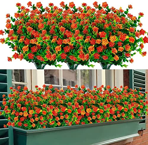 6 Bündel Künstliche Blumen im Freien, UV-beständig, im Freien, künstliche Pflanzen Blume in großen Mengen zum Aufhängen von Pflanzgefäßen, draußen, Veranda, Vase, Zuhause, Fensterdekoration,Orange von WOIRROIP